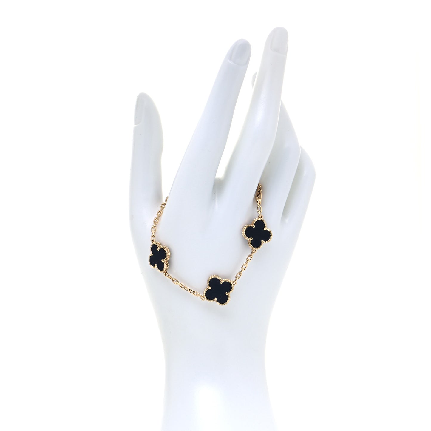 18K Yellow Gold Black Onyx 5 Motifs Vintage Alhambra Bracelet