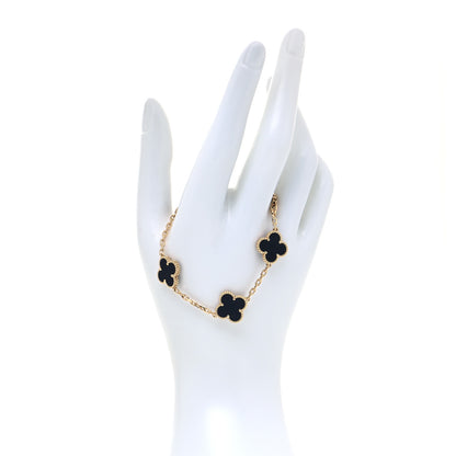 Van Cleef & Arpels 18K Yellow Gold Black Onyx 5 Motifs Vintage Alhambra Bracelet 3 of 8