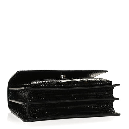 Saint Laurent Calfskin Crocodile Embossed Medium Monogram Sunset Black 3 of 12