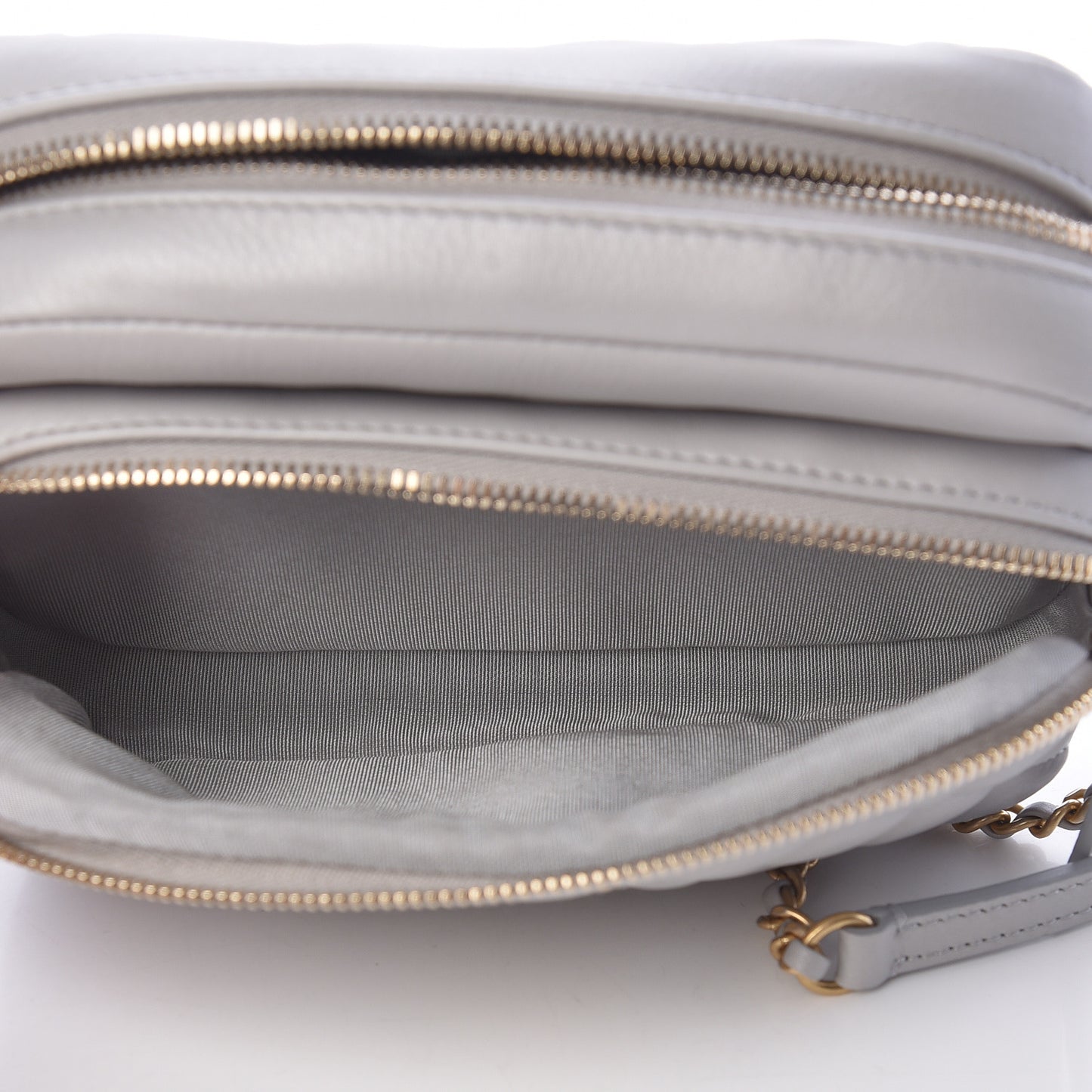 Iridescent Calfskin Quilted Day Trips Camera Case Light Grey