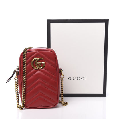Gucci Calfskin Matelasse Mini GG Marmont Crossbody Bag Hibiscus Red 12 of 12