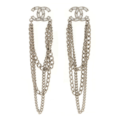 Chanel Crystal Baguette CC Chain Drop Earrings Silver 1 of 5