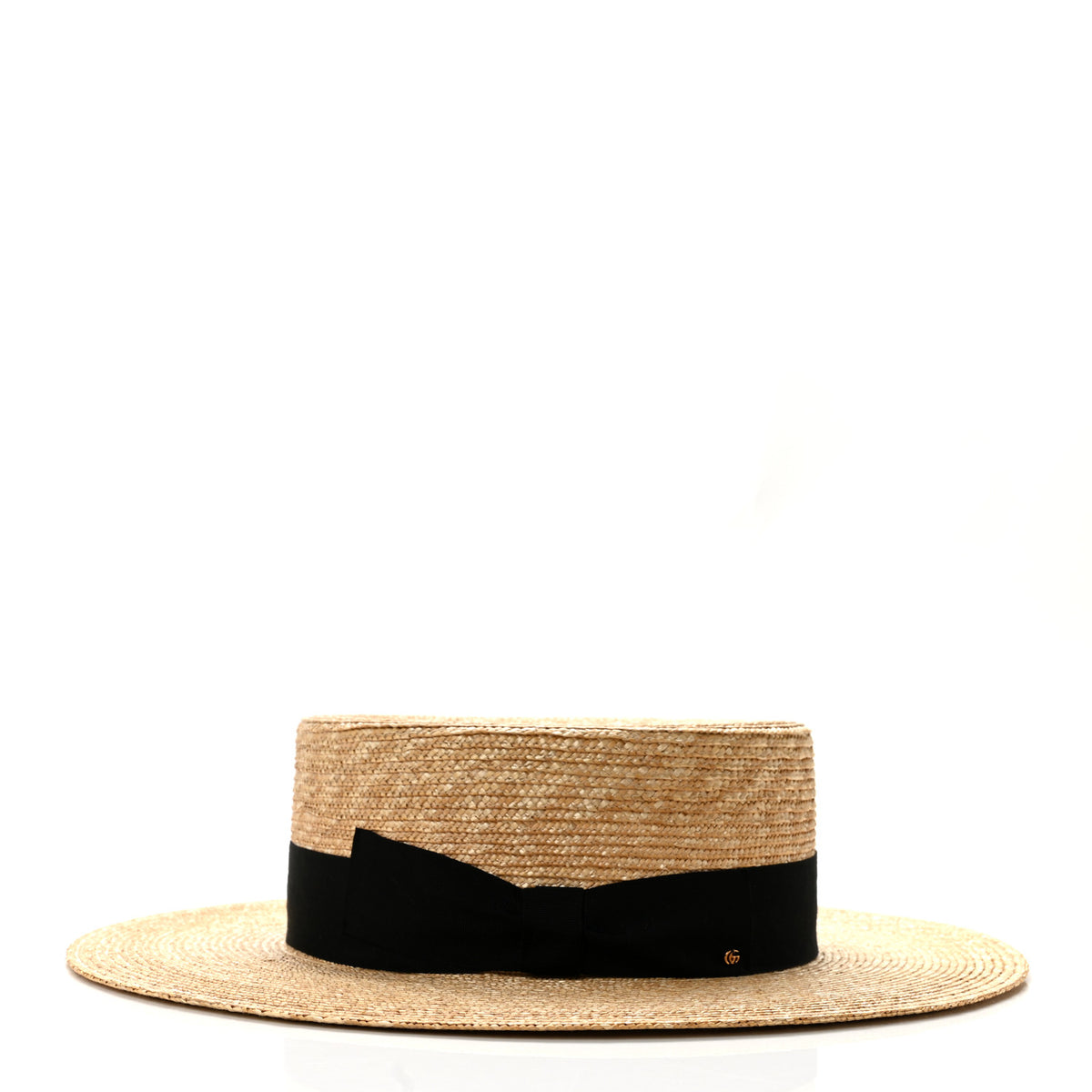 Gucci Glittered Straw Grosgrain Wide Brim Hat XL Gold Black 5 of 10