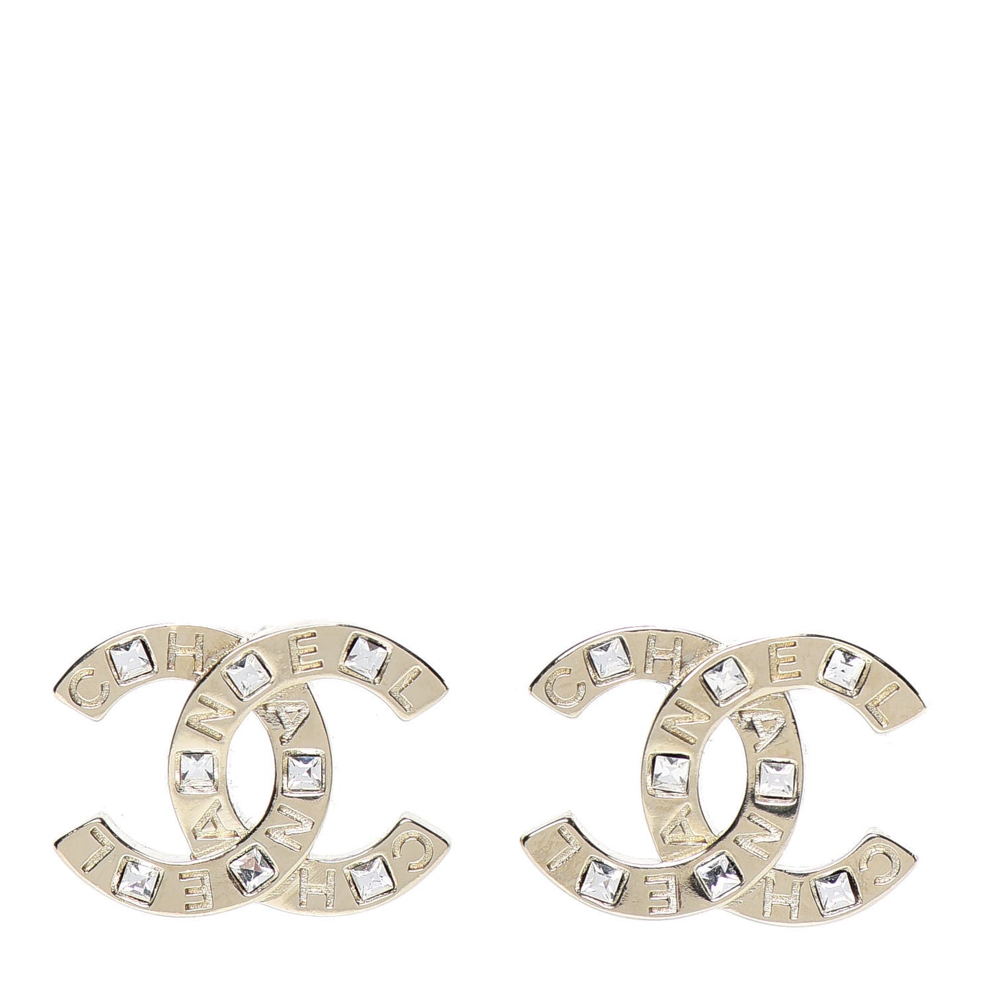 Crystal Metal CC Paris Button Stud Earrings Gold
