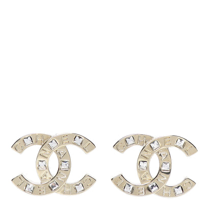 Chanel Crystal Metal CC Paris Button Stud Earrings Gold 1 of 5