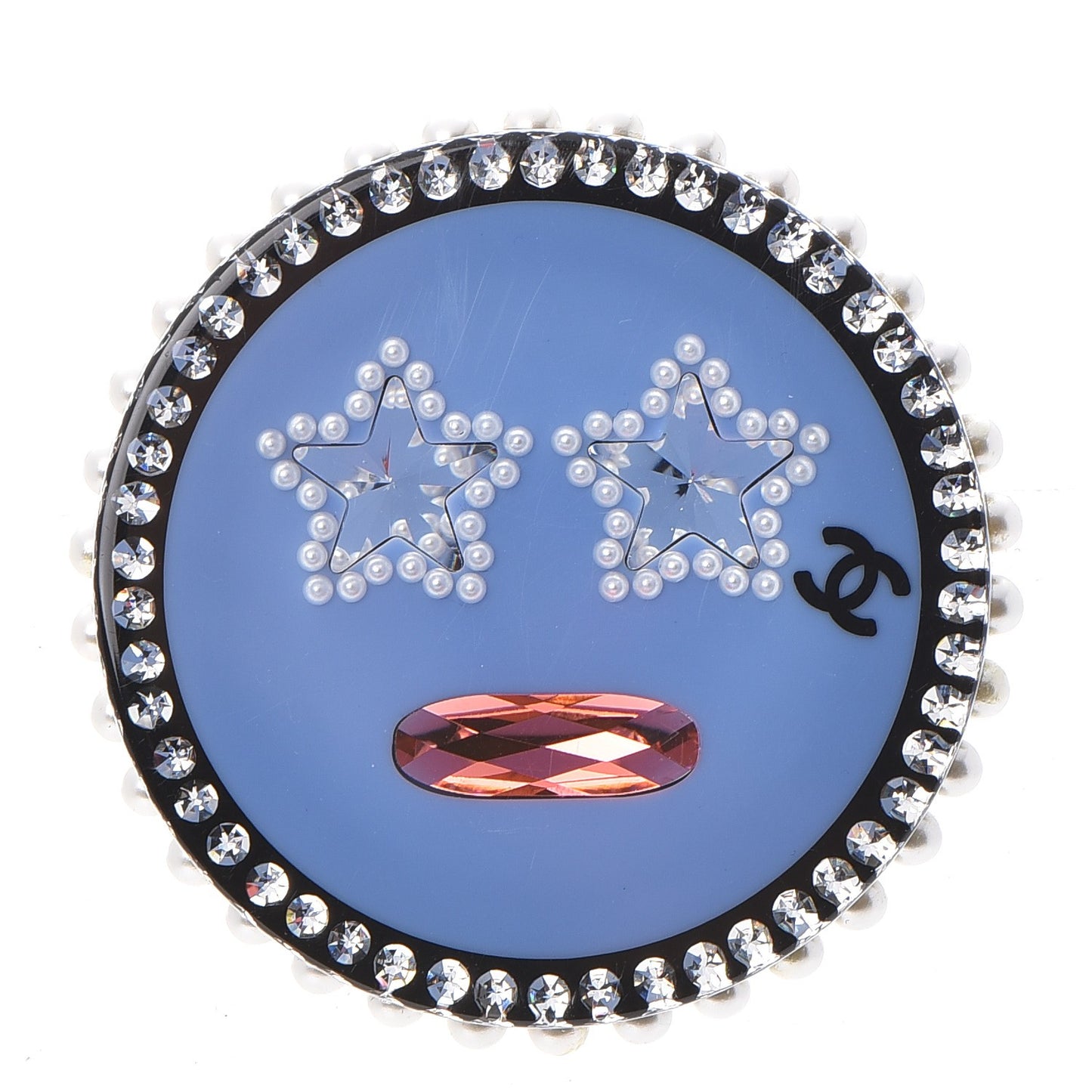 Metal Resin Pearl Emoji Brooch Purple Silver
