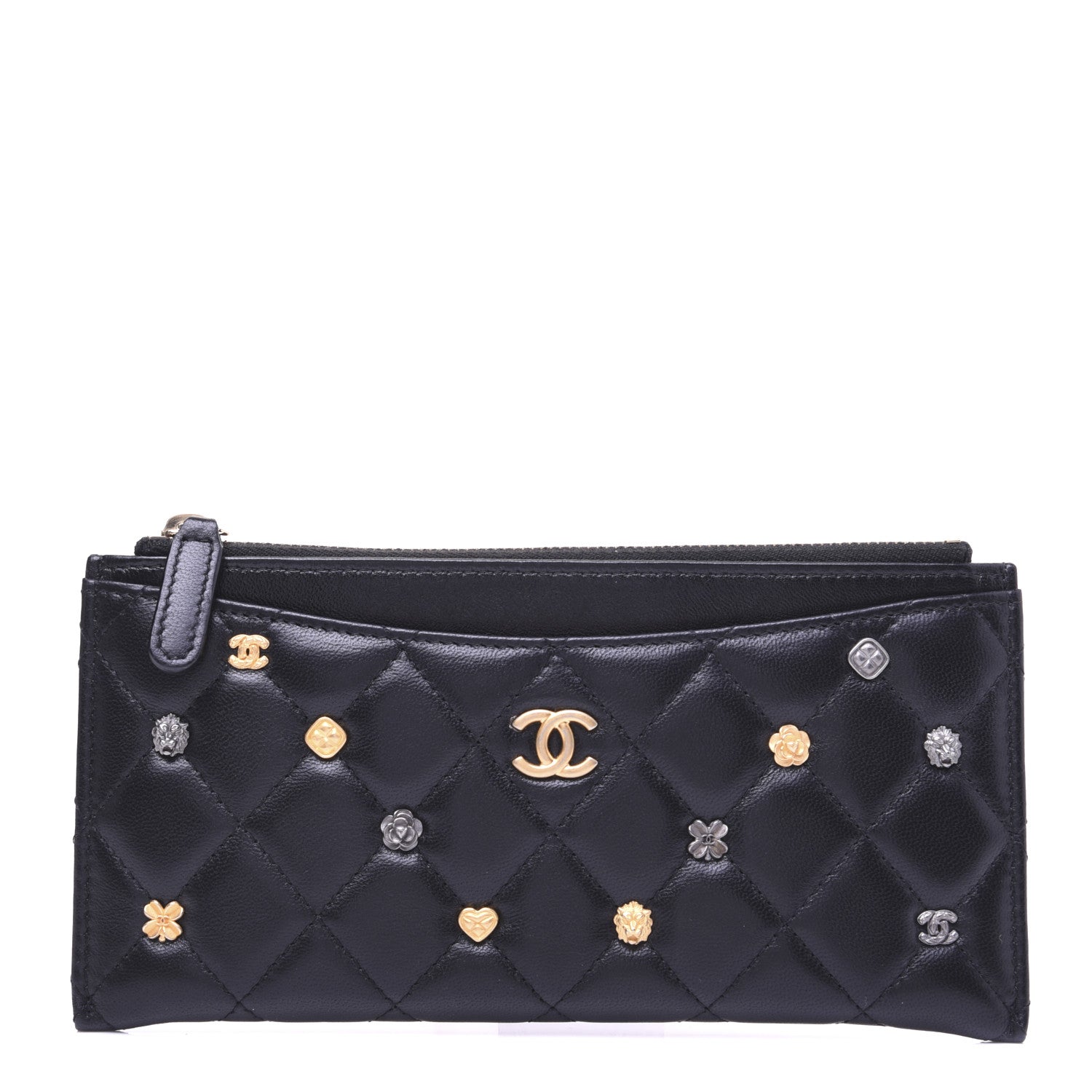 Chanel Lambskin Quilted Lucky Charms Classic Zip Pouch Black 1 of 11