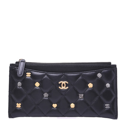 Chanel Lambskin Quilted Lucky Charms Classic Zip Pouch Black 1 of 11