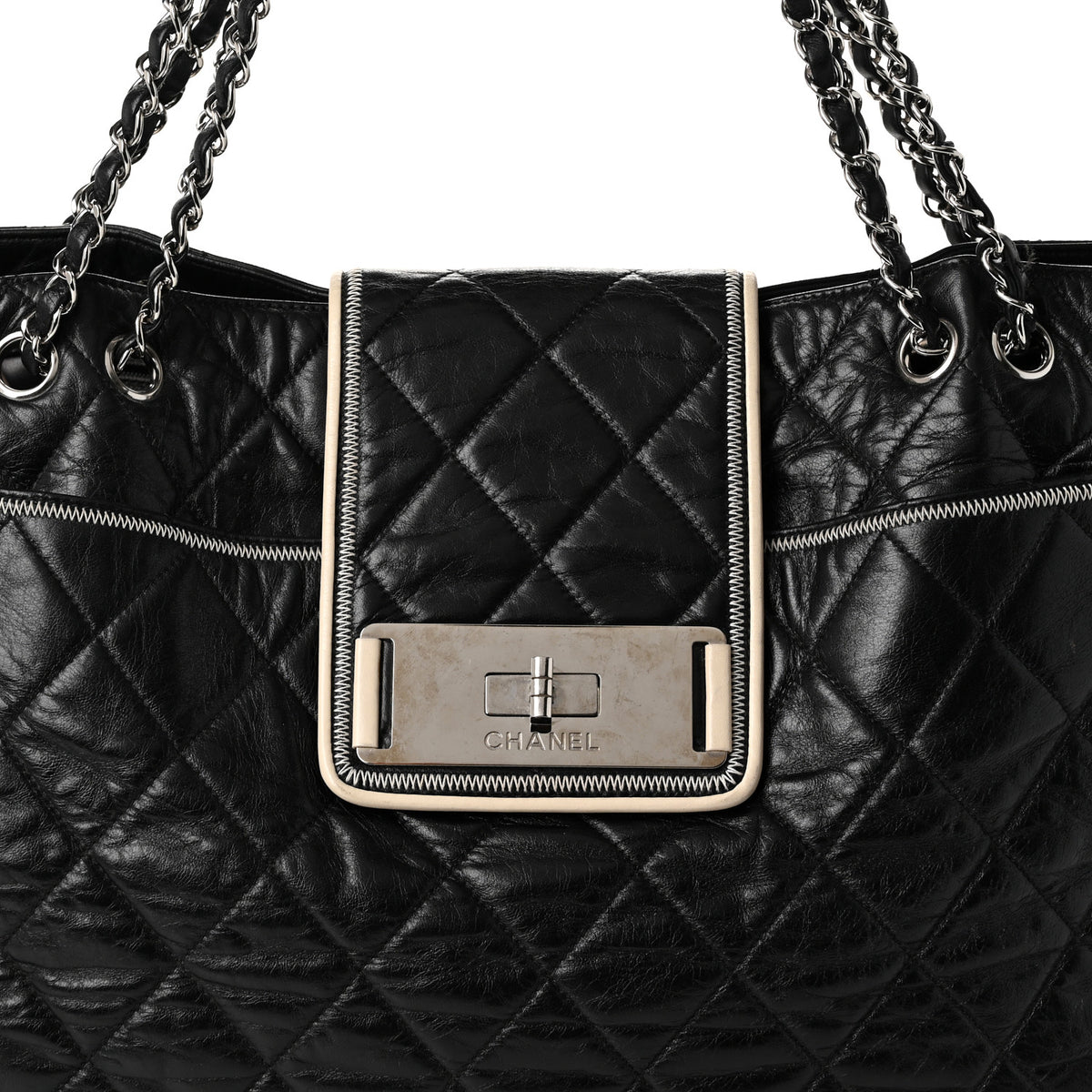 Lambskin Quilted Large East West Tote Black