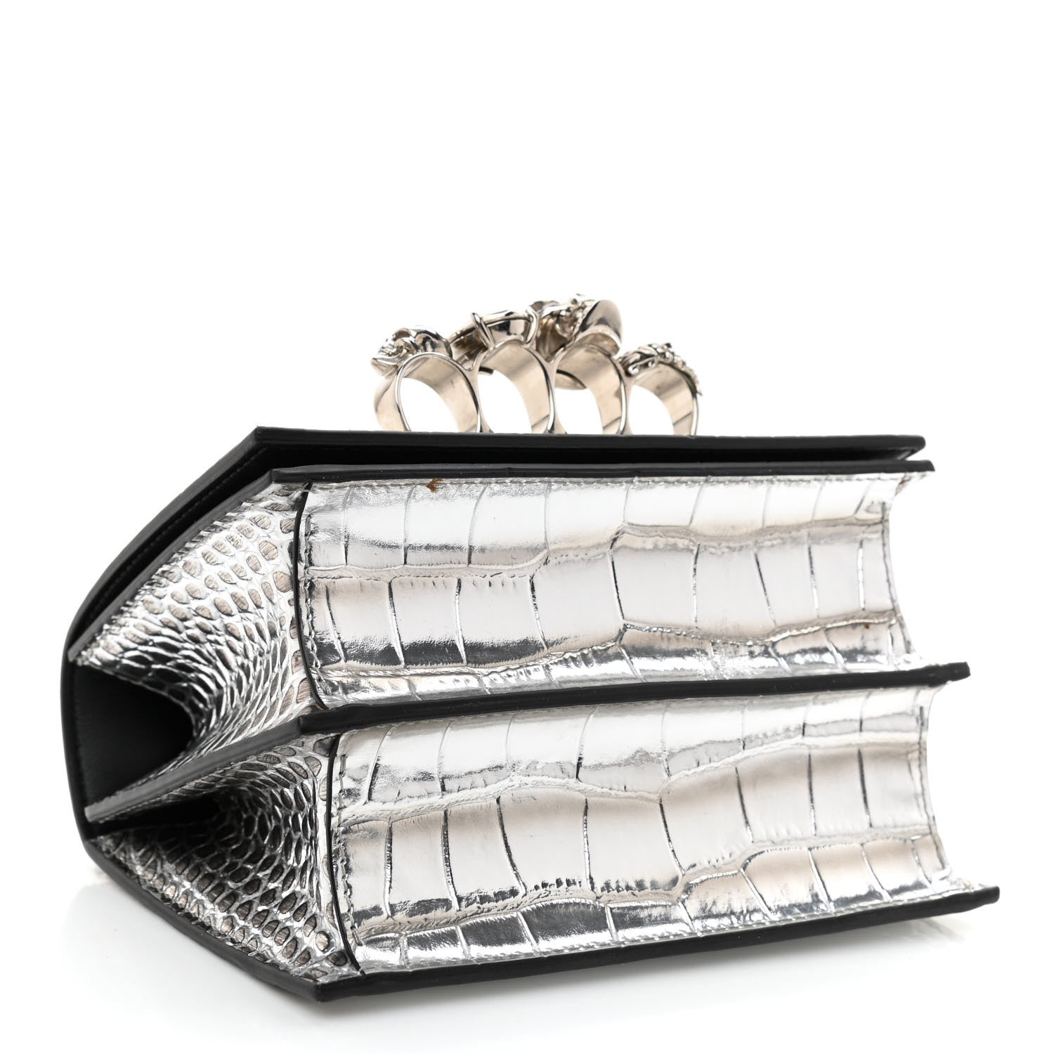 Alexander McQueen Metallic Crocodile Embossed Jeweled Satchel Silver 4 of 7