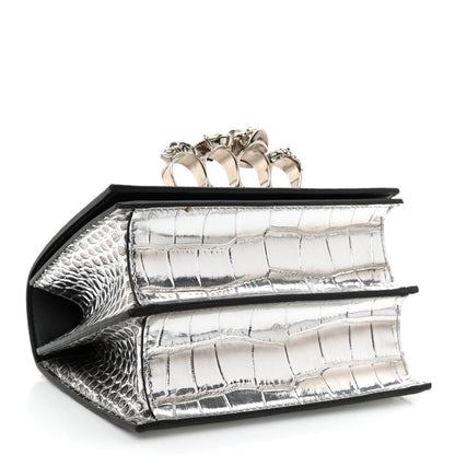 Alexander McQueen Metallic Crocodile Embossed Jeweled Satchel Silver 4 of 7