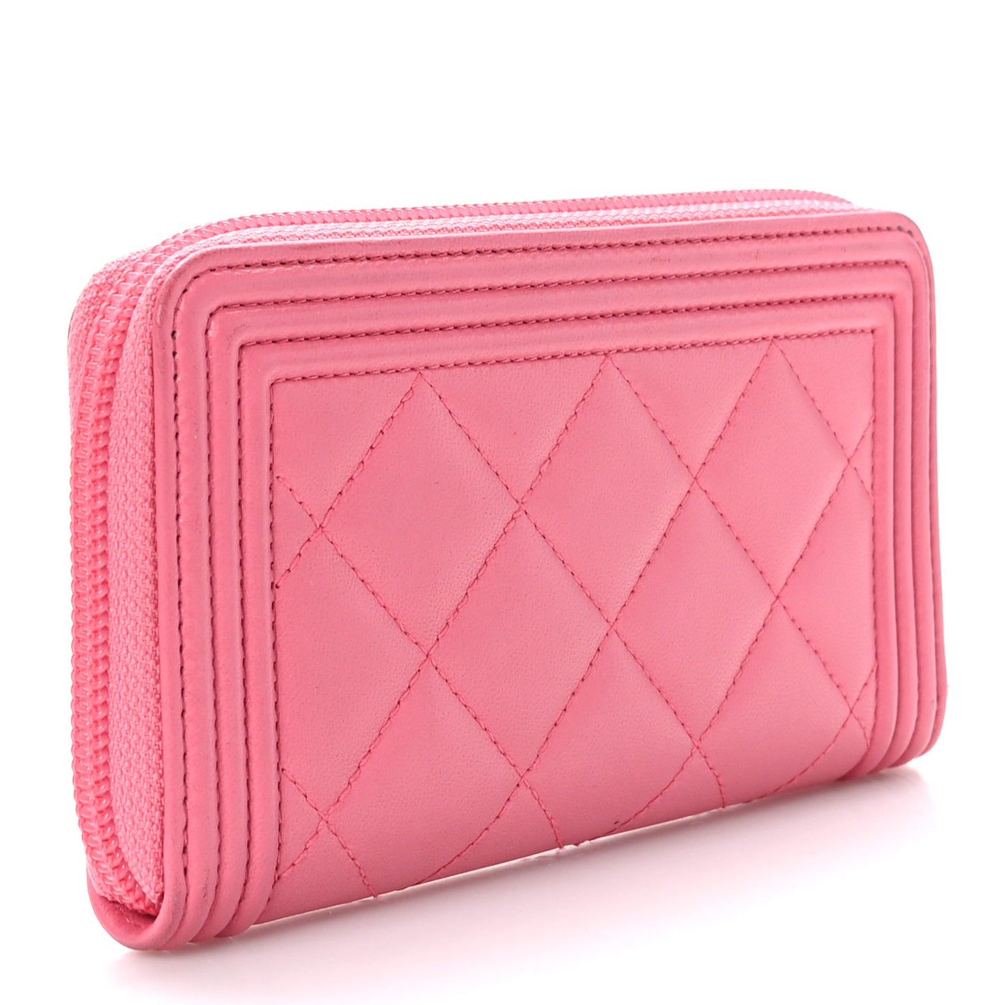 Lambskin Quilted Small Boy Zip Around Wallet Pink