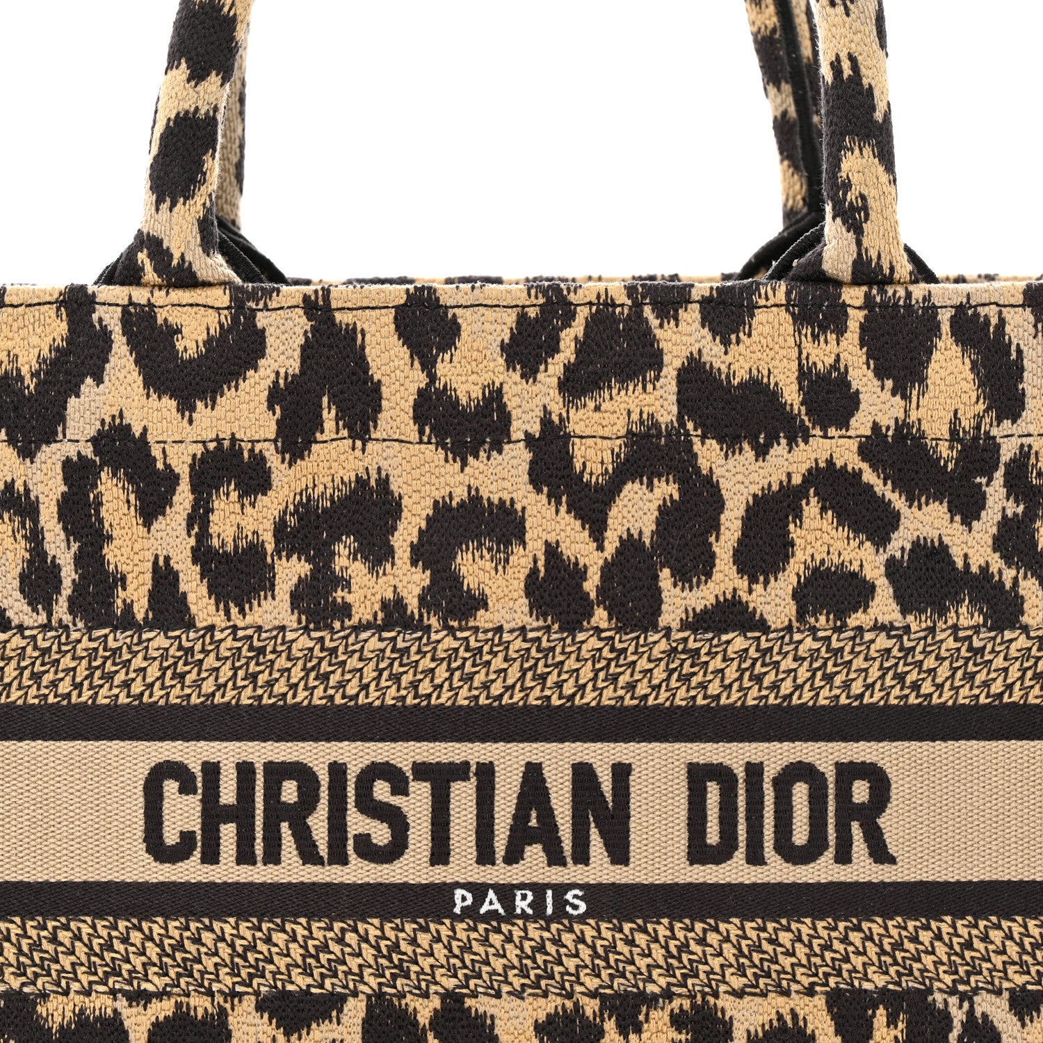 Christian Dior Canvas Mizza Embroidered Small Leopard Book Tote Beige 8 of 14