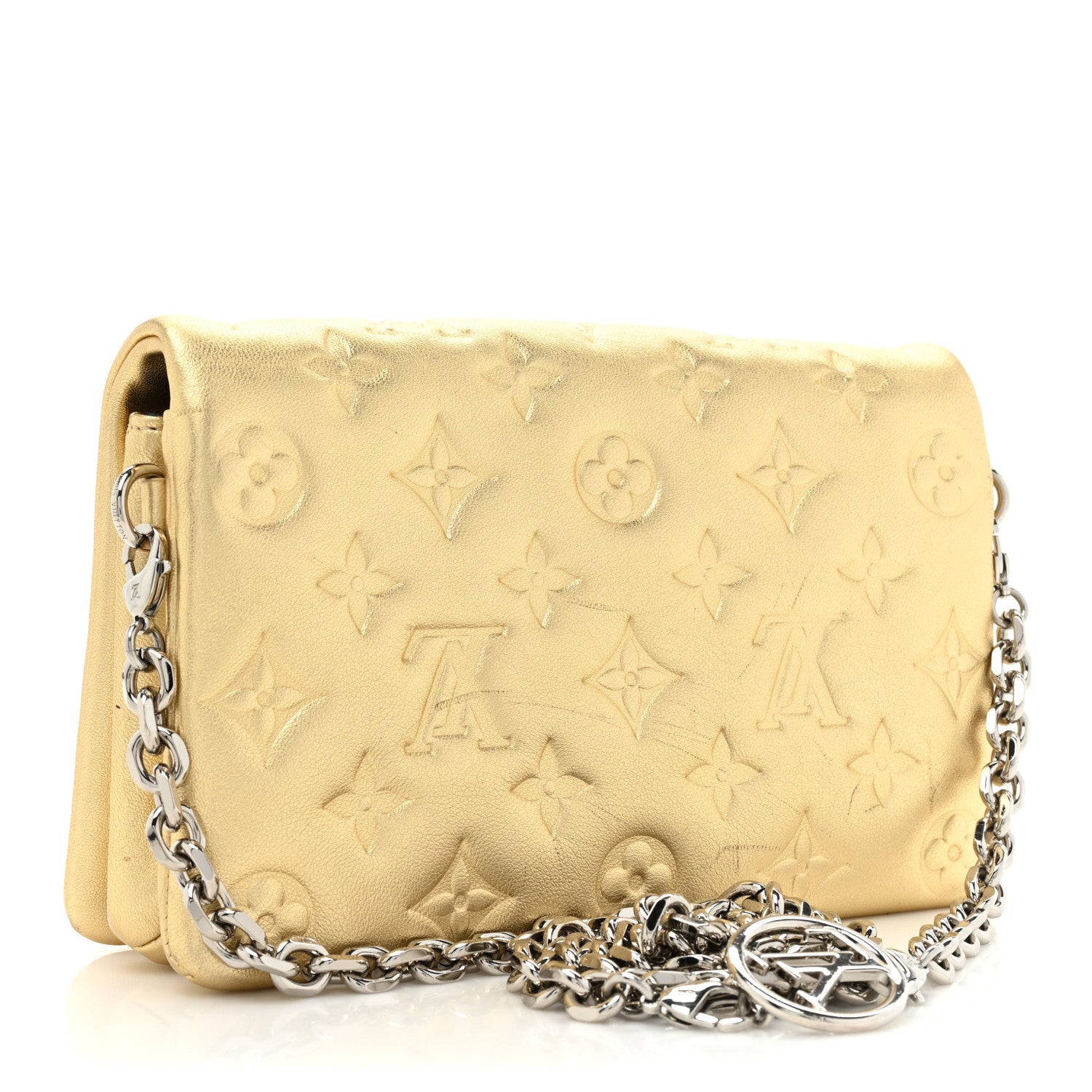 Louis Vuitton Metallic Lambskin Embossed Monogram Pochette Coussin Gold 3 of 12