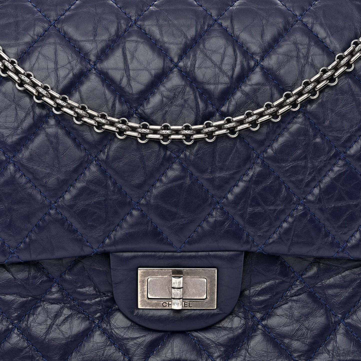 Aged Calfskin Quilted 2.55 Reissue 227 Flap Dark Blue