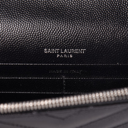 Saint Laurent Grain De Poudre Matelasse Chevron Monogram Envelope Chain Wallet Black 6 of 10
