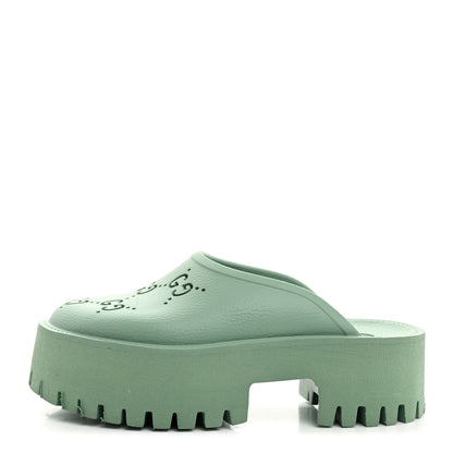 Gucci Rubber GG Monogram Perforated Elea Platform 55mm Lug Sole Sandals 36 Pacific Green 1 of 8