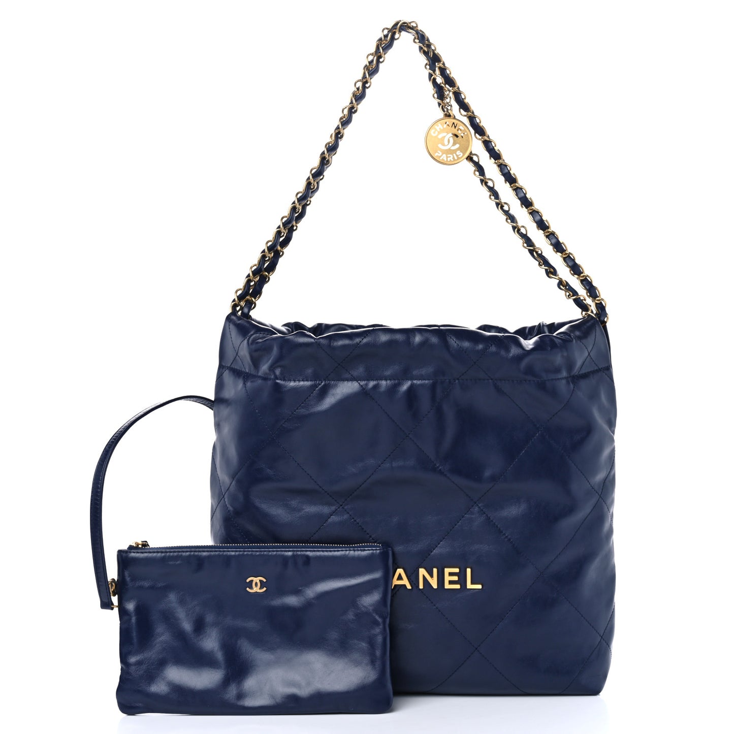 Shiny Calfskin Quilted Small Chanel 22 Navy