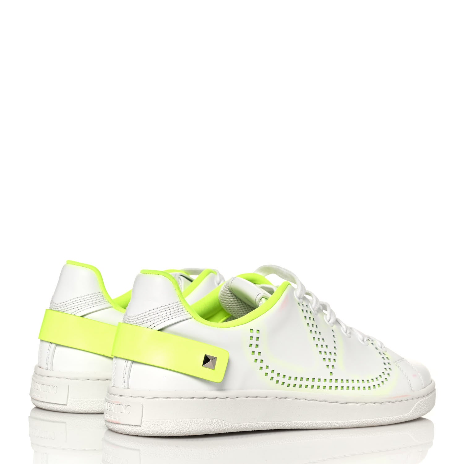 Valentino Garavani Calfskin Womens Backnet Sneakers 38.5 White Fluo Green 4 of 8