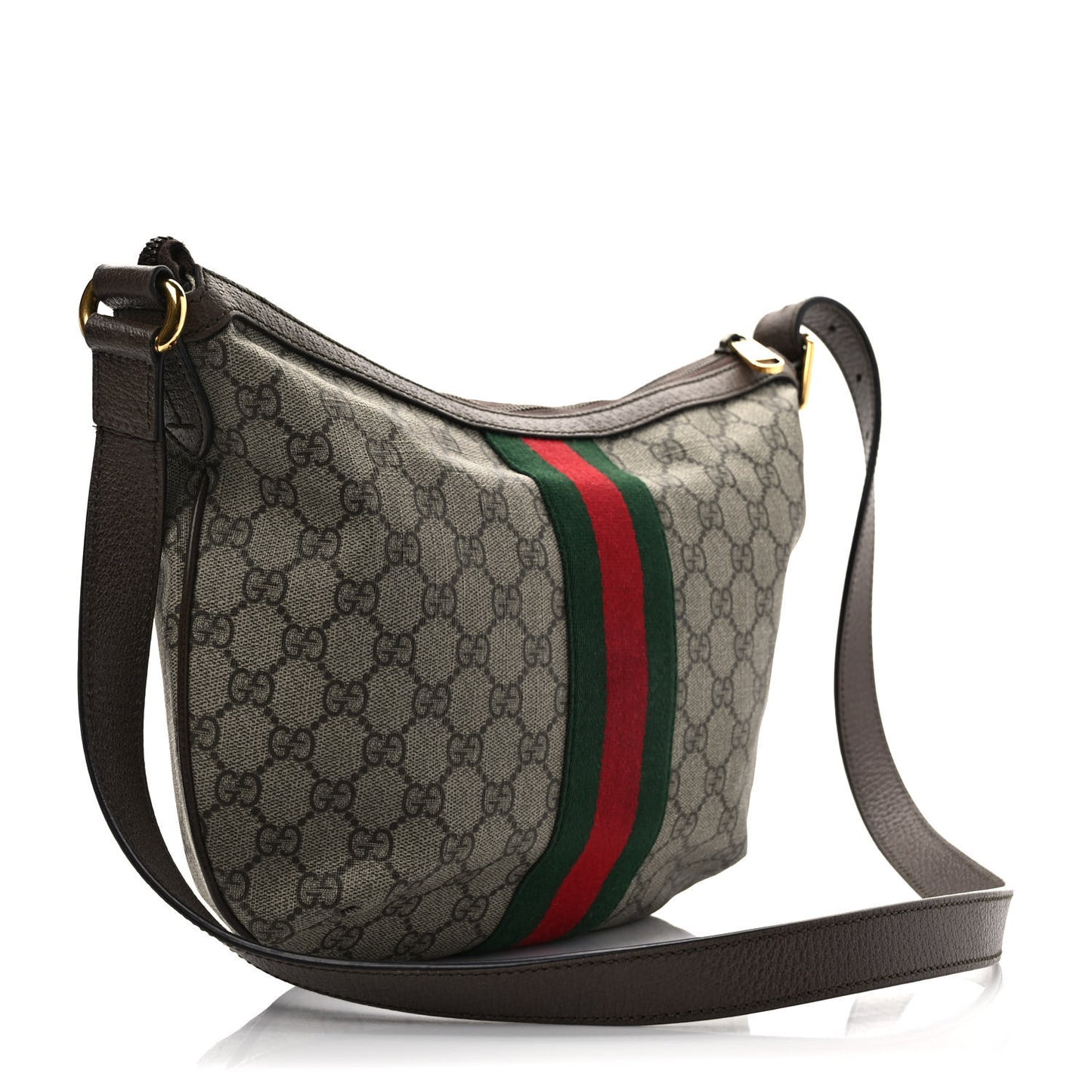 GG Supreme Monogram Web Small Ophidia Half Moon Hobo Brown