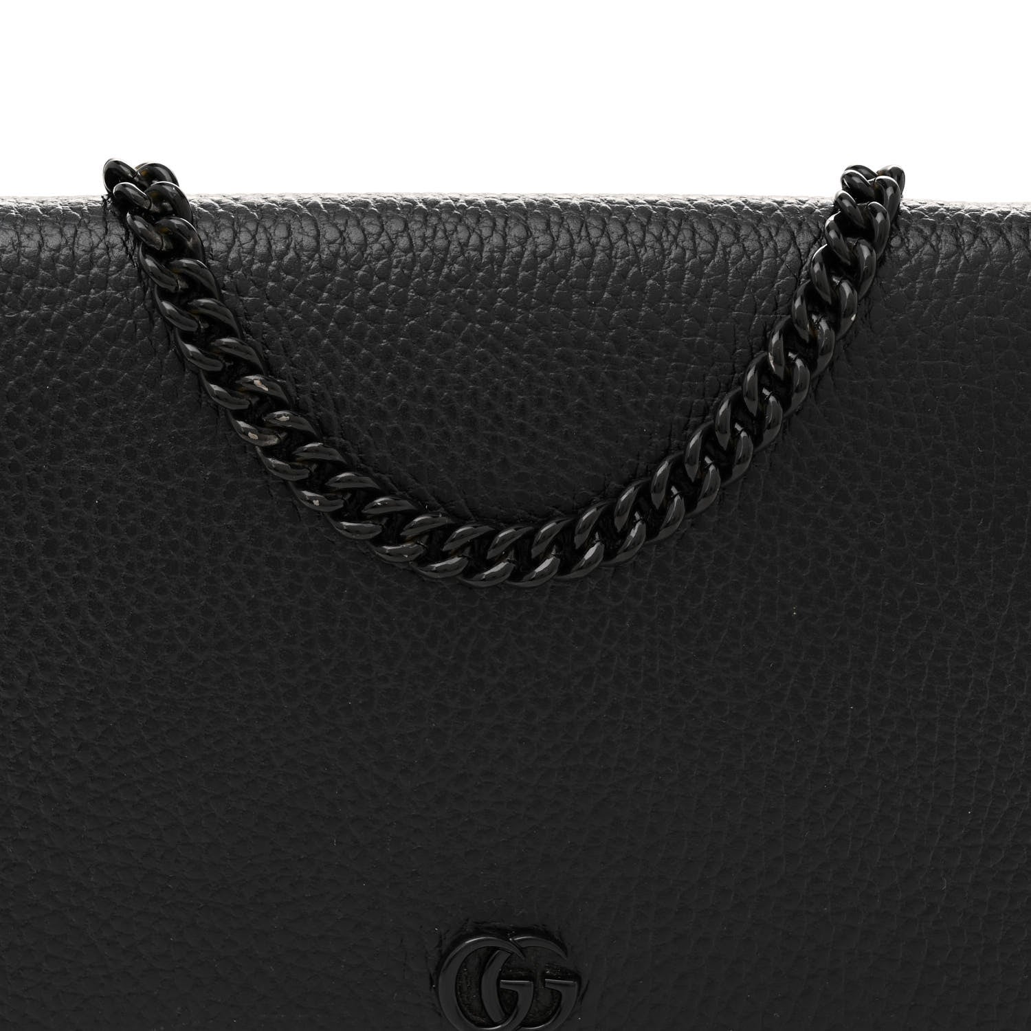 Gucci Dollar Calfskin Enamel Monochrome Mini GG Marmont Chain Wallet Black 7 of 11