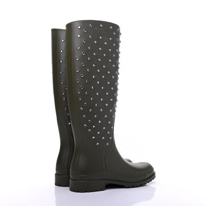 Saint Laurent Rubber Crystal Studded Festival Rain Boots 37 Dark Khaki 4 of 10