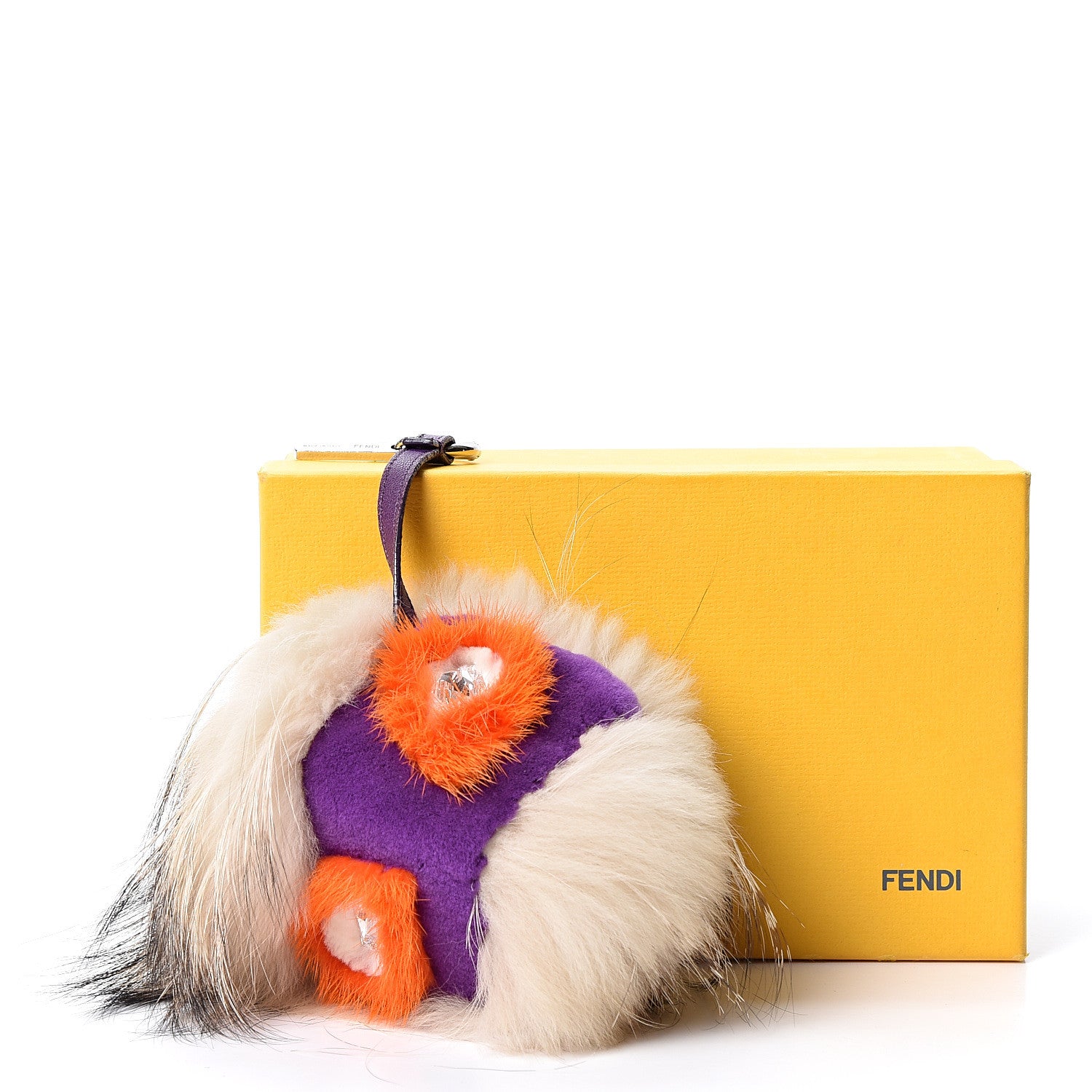Fendi Fox Mink Rabbit Fur Sparkle Monster Bag Bug Charm Orange Multicolor 5 of 5