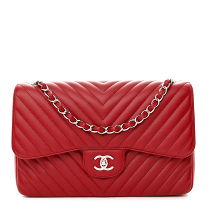Chanel Caviar Chevron Quilted Jumbo Double Flap Dark Red 1 of 15