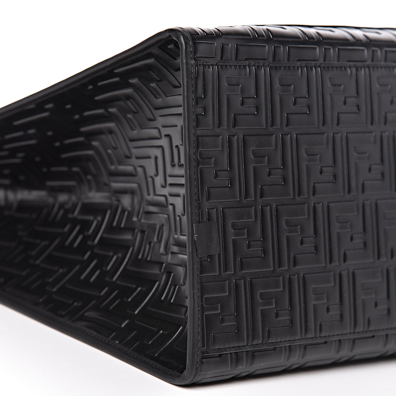 Fendi Vitello Century Wicker FF 1974 Embossed Large Runaway Shopper Tote Black 9 of 11