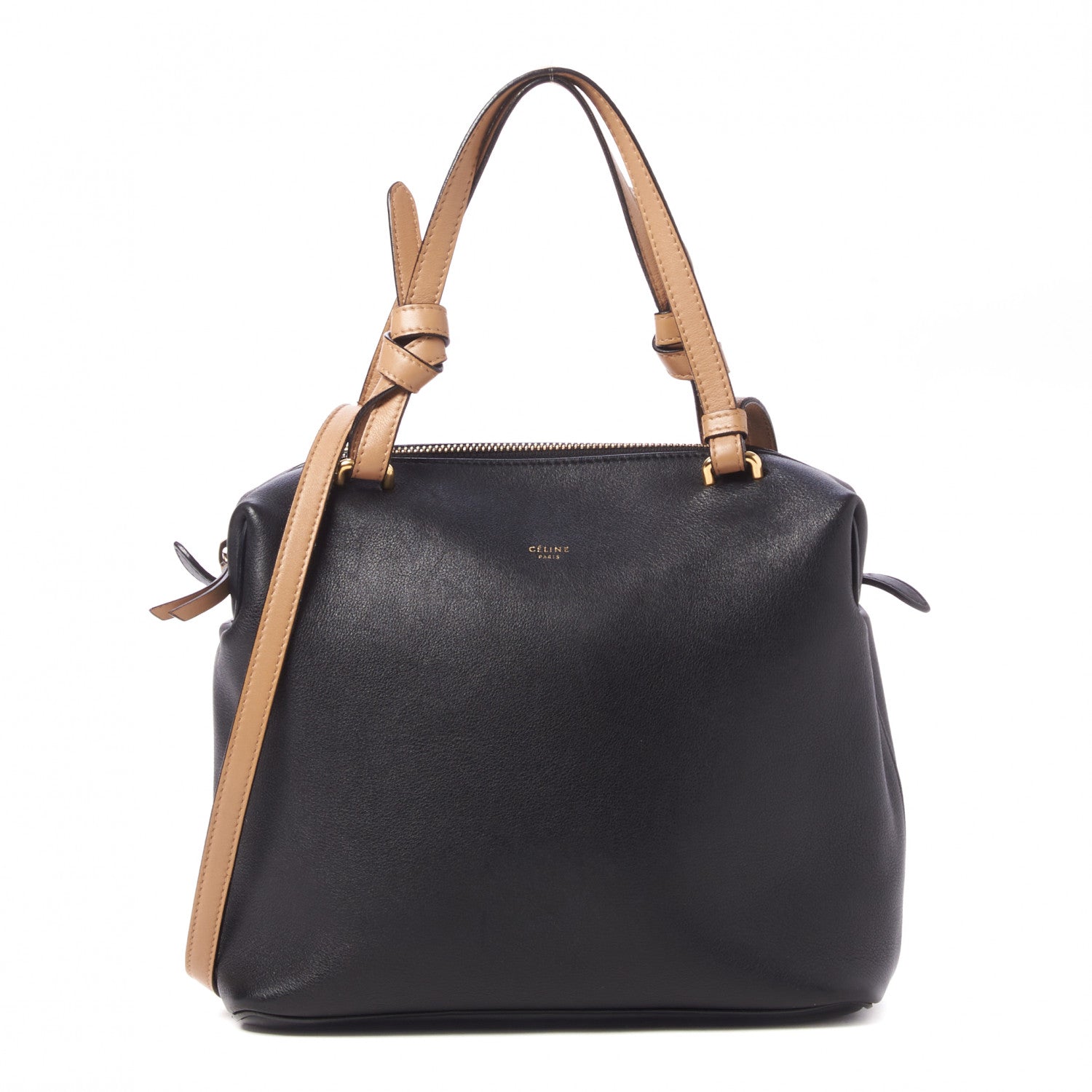 Celine Lambskin Small Soft Cube Satchel Black Tan 1 of 8