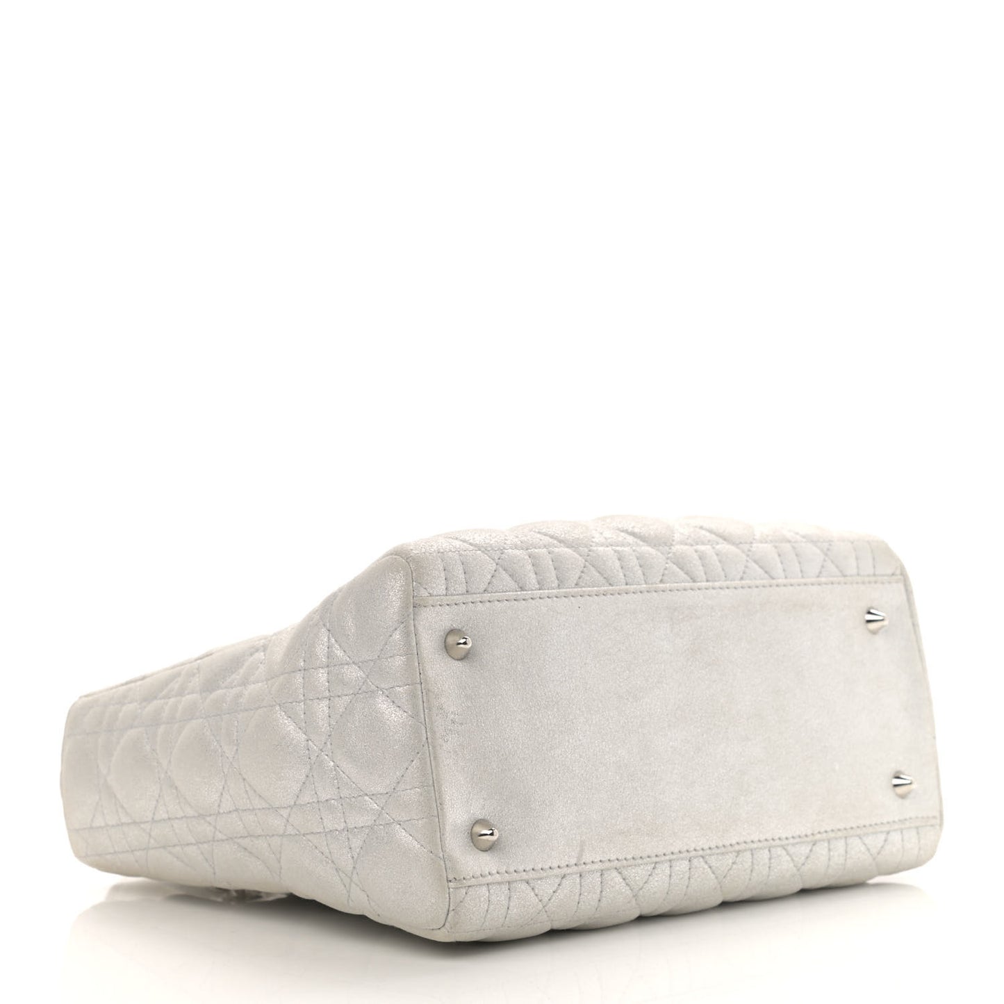 Metallic Lambskin Cannage Medium Lady Dior Silver