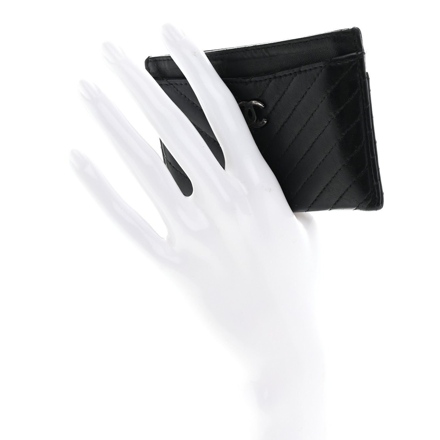Chanel Lambskin Chevron Quilted Card Holder Black 2 of 8
