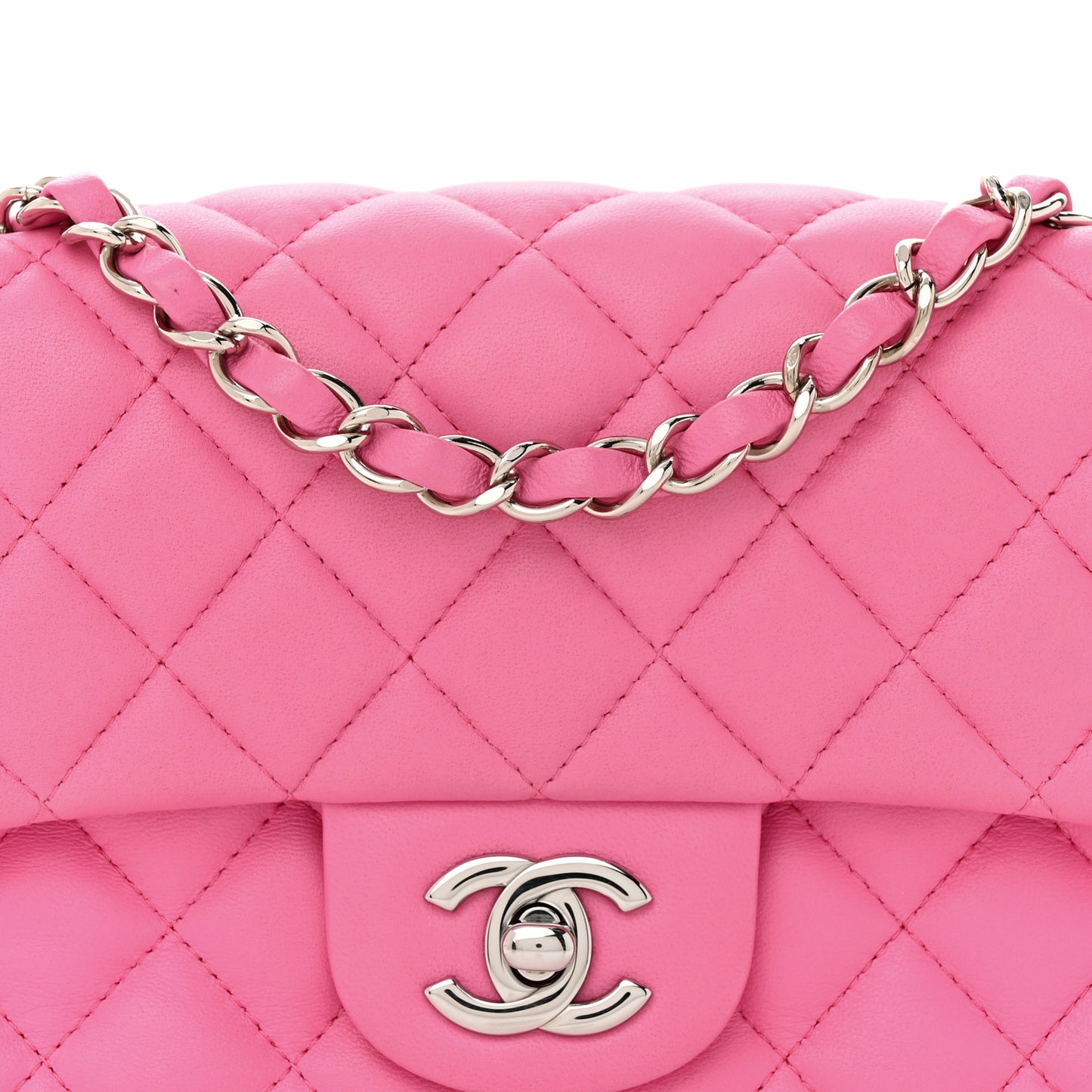 Lambskin Quilted Mini Rectangular Flap Neon Pink