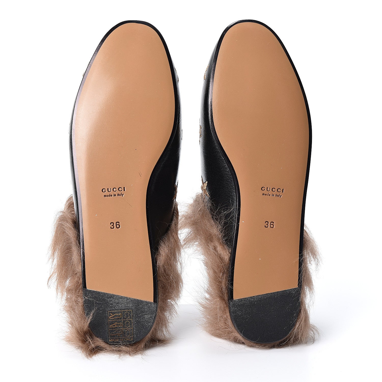 Gucci Goatskin Fur Bee Star Embroidered Womens Princetown Slippers 36 Black 7 of 10