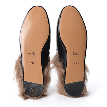Gucci Goatskin Fur Bee Star Embroidered Womens Princetown Slippers 36 Black 7 of 10
