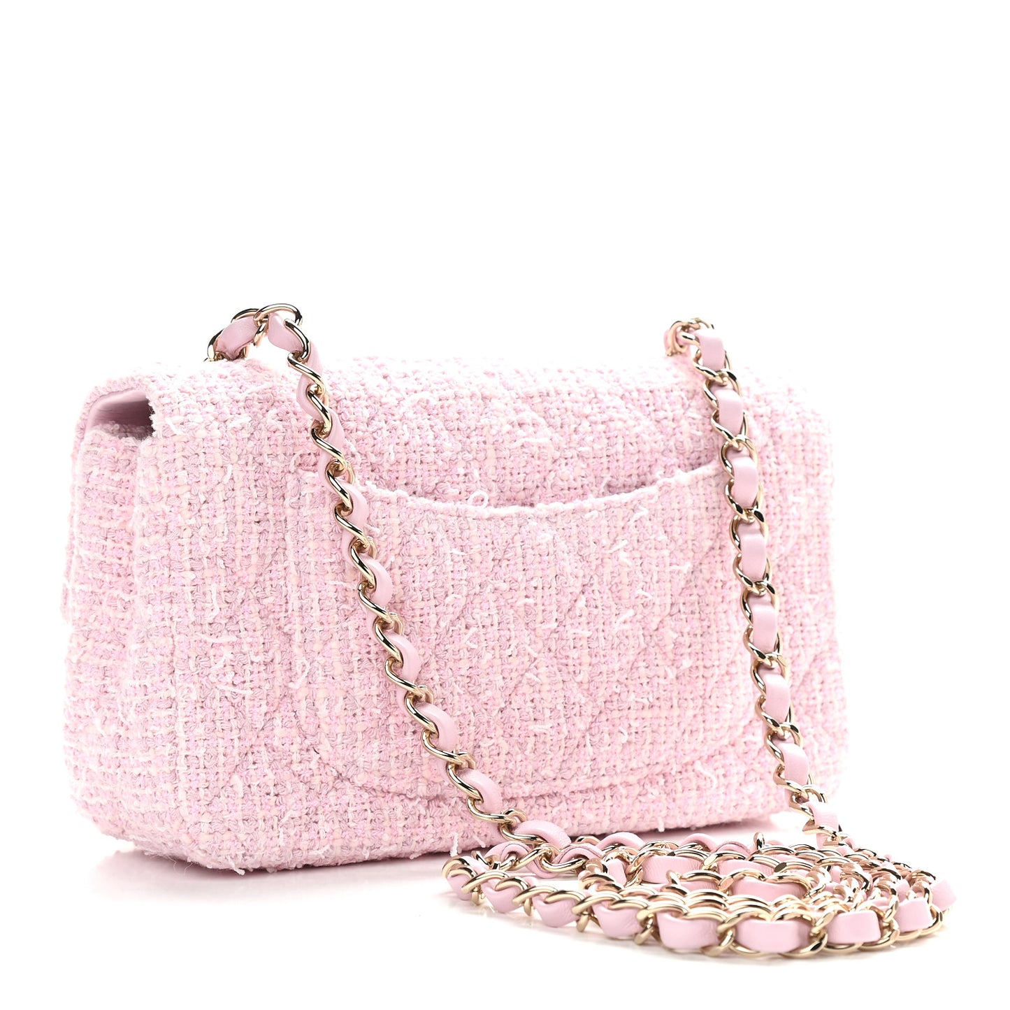 Tweed Quilted Mini Rectangular Flap Pink