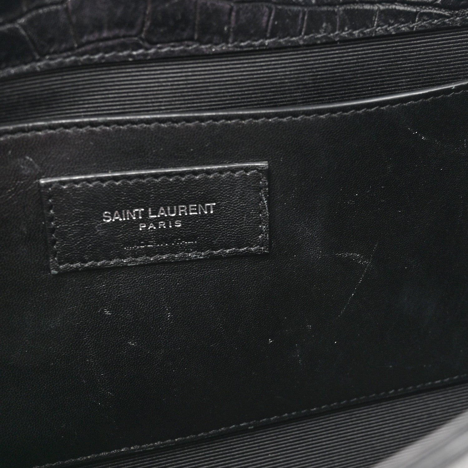 Saint Laurent Calfskin Crocodile Embossed Medium Classic Monogram Kate Tassel Satchel Black 11 of 17