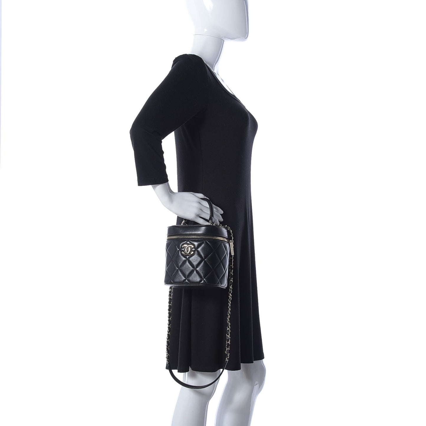 Lambskin Quilted Trendy Vanity Case Black