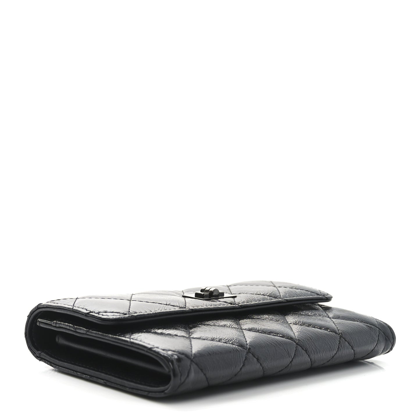 Shiny Calfskin Quilted Reissue Flap Card Holder Black