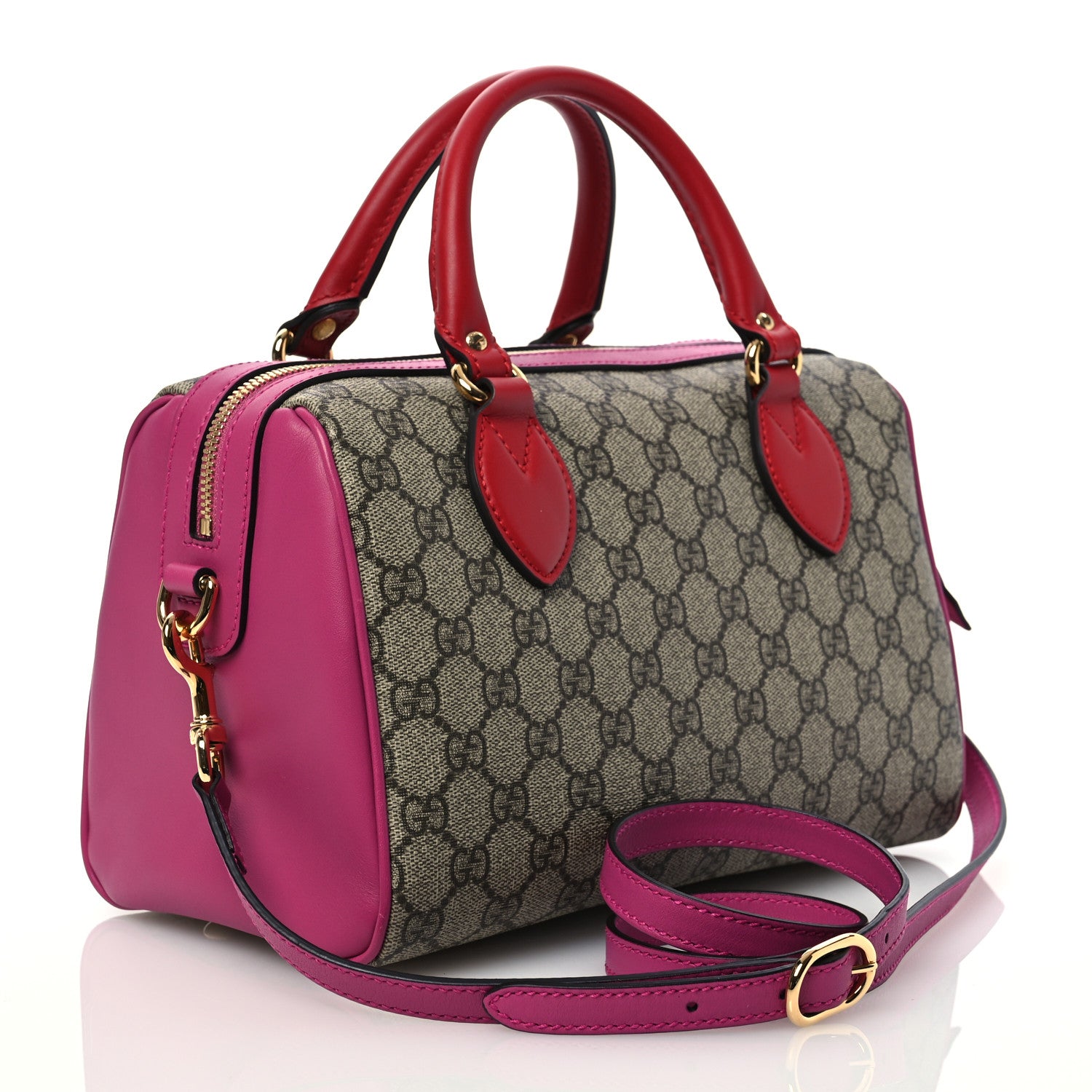 Gucci GG Supreme Monogram Moon Calfskin Small Boston Beige Ebony Hibiscus Red New Rosette 3 of 11