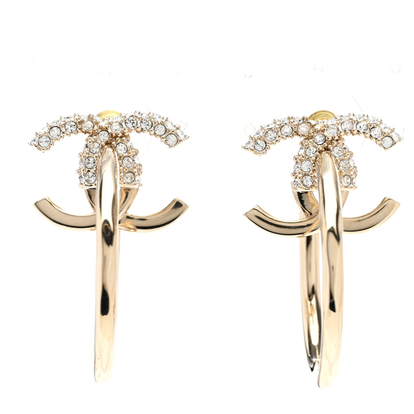 Crystal CC Hoop Drop Earrings Light Gold