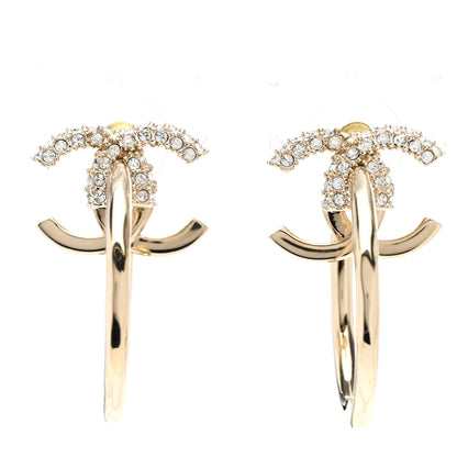 Chanel Crystal CC Hoop Drop Earrings Light Gold 1 of 4