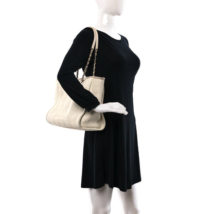 Chanel Straw Raffia Calfskin Striped Small Deauville Tote Beige 2 of 9