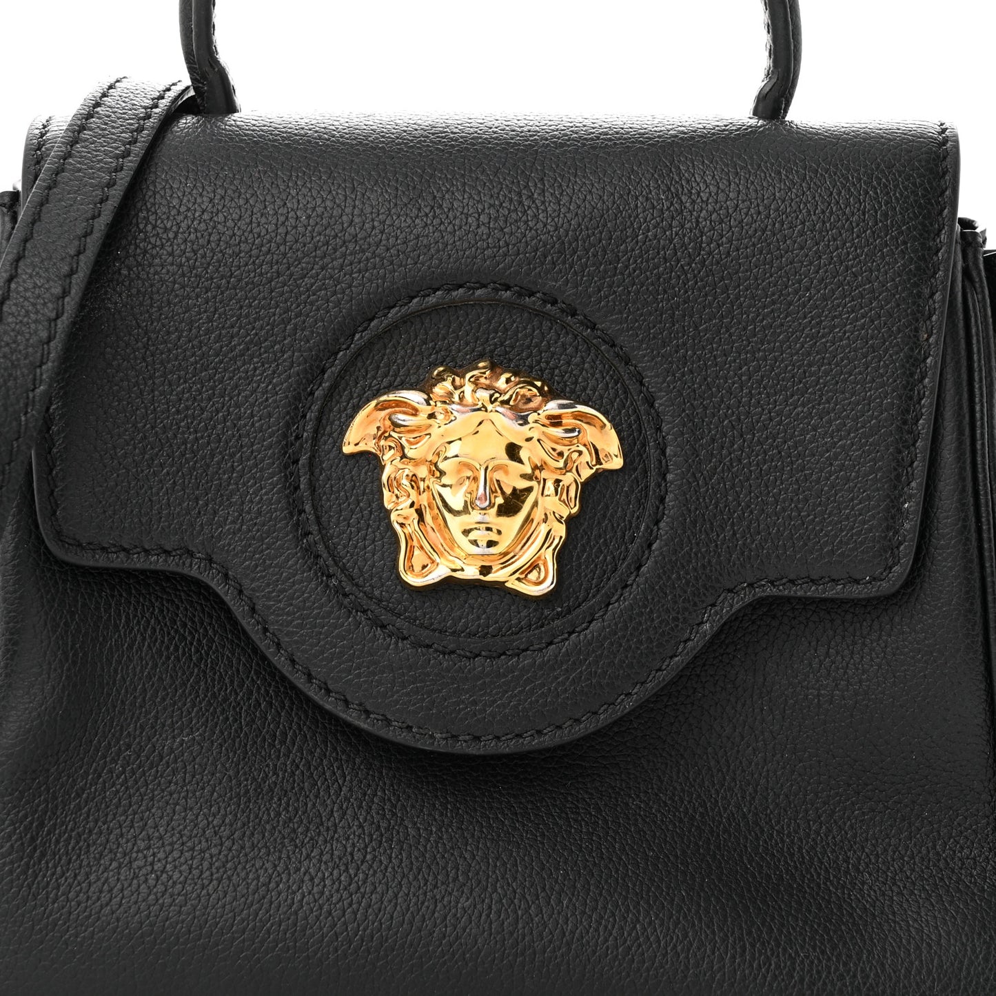 Grained Calfskin Small La Medusa Top Handle Bag Black