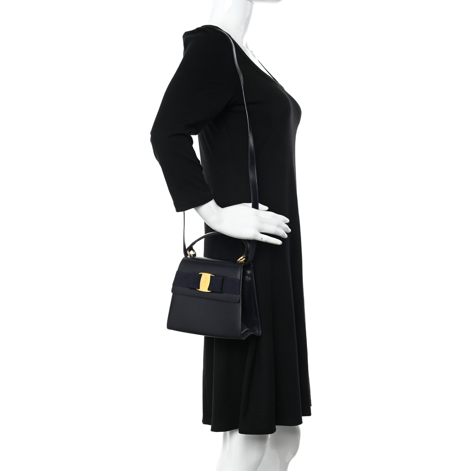 Salvatore Ferragamo Calfskin Vera Bow Mini Top Handle Crossbody Bag Navy 2 of 13