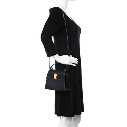 Salvatore Ferragamo Calfskin Vera Bow Mini Top Handle Crossbody Bag Navy 2 of 13