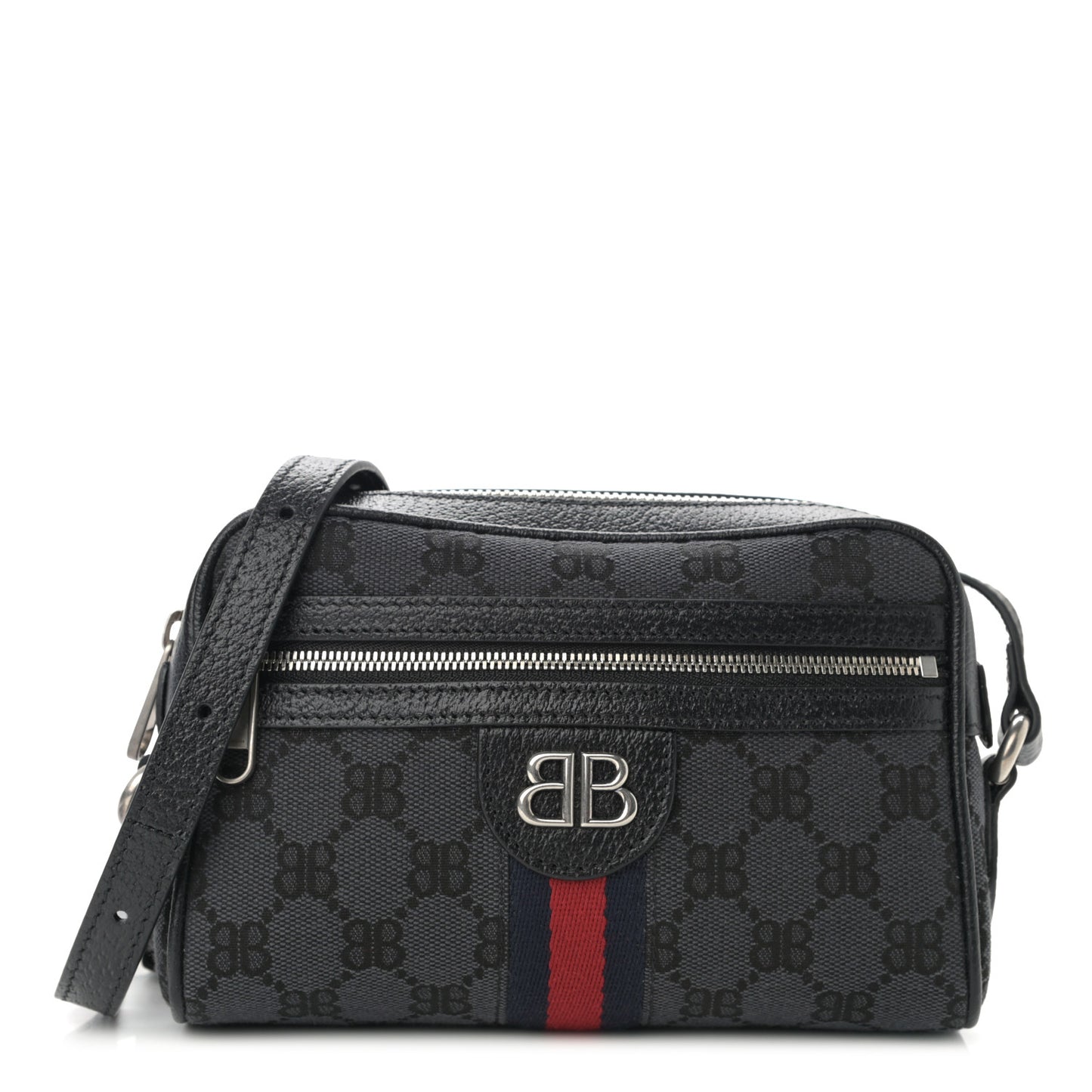 X BALENCIAGA BB Monogram Web Mini Ophidia Shoulder Bag Black