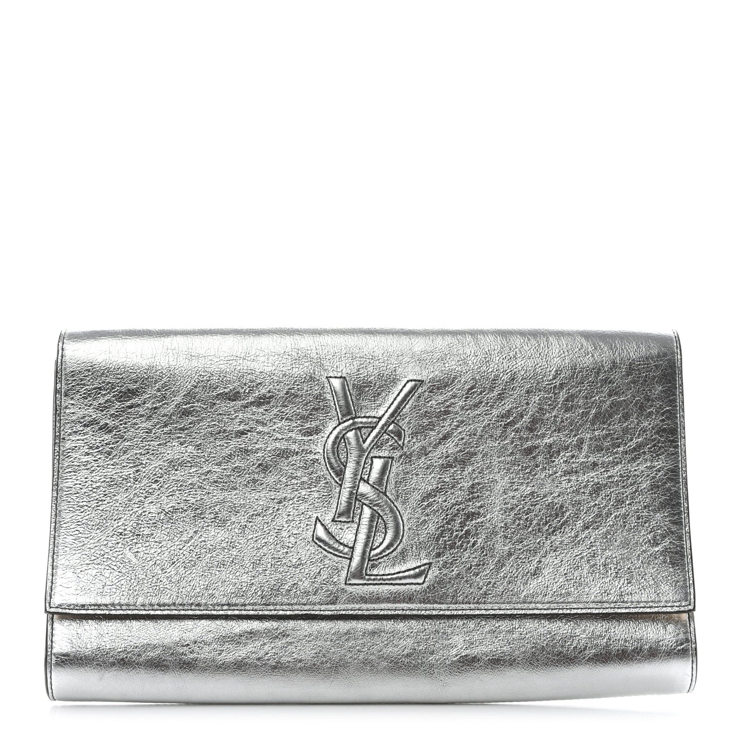 Metallic Calfskin Monogram Large Belle De Jour Clutch Silver