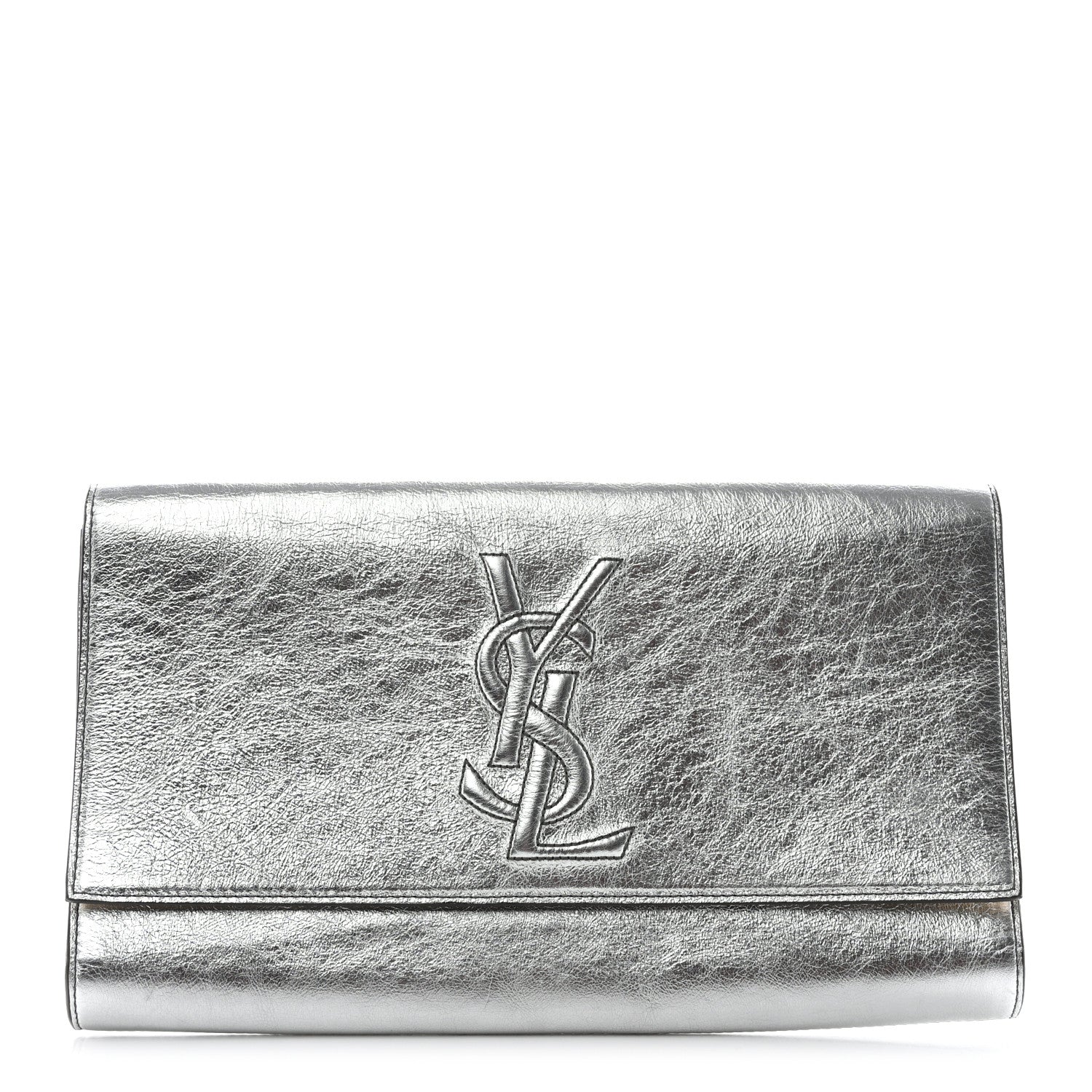 Saint Laurent Metallic Calfskin Monogram Large Belle De Jour Clutch Silver 1 of 7