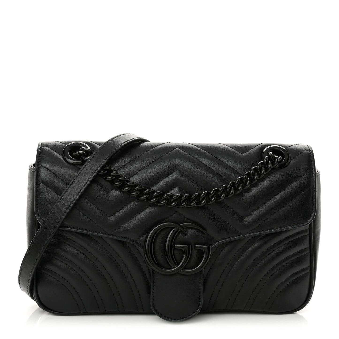 Calfskin Matelasse Monochrome Small GG Marmont Shoulder Bag Black